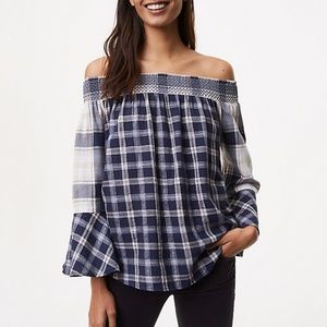 Loft Women's Shimmer Plaid Off The Shoulder Top